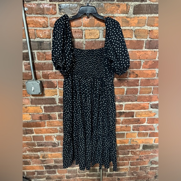 Abercrombie & Fitch Black and White Polka Dot Puff Emerson Sleeve Midi Dress XLP - Picture 6 of 6